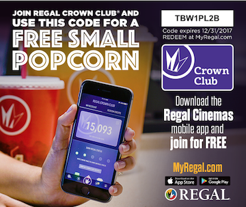 Free Popcorn at Regal Movies / Cinemas with Online Coupon Code