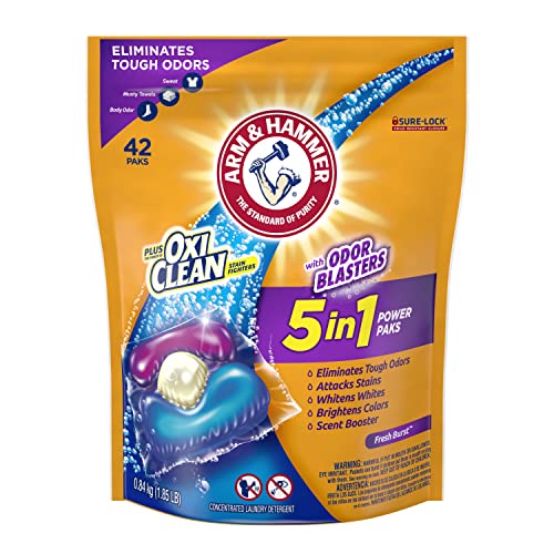 ARM & HAMMER Plus OxiClean with Odor Blasters 5-in-1 Liquid Laundry Detergent Power Paks, High Efficiency (HE), 42 Count