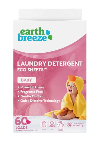 Earth Breeze Laundry Detergent Sheets - Baby Formula - No Plastic Jug (60 Loads) 30 Sheets, Liquidless Technology