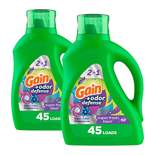 Gain + Odor Defense Laundry Detergent Liquid Soap, 2-Pack, Super Fresh Blast Scent, 65 Fl Oz Each
