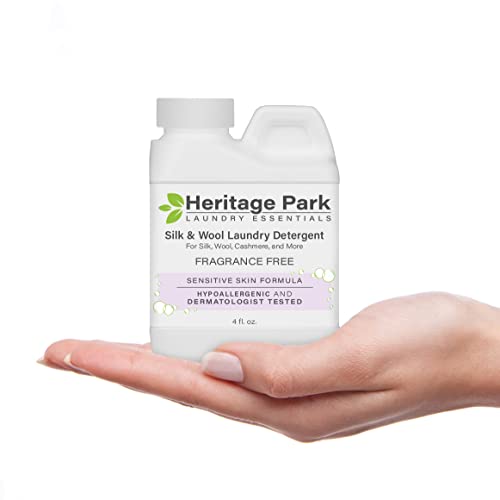 Heritage Park Silk & Wool Fragrance Free, Hypoallergenic, pH-Neutral Laundry Detergent - Dermatologist-tested, Sensitive Skin-Friendly, Enzymes-Free, Ultra Concentrated (4 fl oz Trial Size)