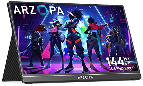 Arzopa 15.6'' 144Hz Portable Gaming Monitor, 1080P FHD Portable Monitor with HDR, Ultra Slim, Eye Care, External Second Screen for Laptop, PC, PS5, Mac, Raspberry Pi, Xbox, Switch