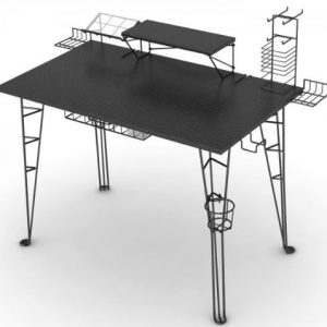 Atlantic Original Gaming Desk – Carbon-Fiber Laminated Desktop, Heavy-Duty Steel-Wire Legs, Elevated Monitor Platform, Tablet/Phone Stand, Speaker Stands, Video Game Gadget Rack, PN 33935701 - Black