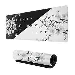 CDEB Black and White Cherry Blossom Gaming Mouse Pad XL, Extended Stitched Edges,Large Mouse Mat Desk Pad, Long Non Slip Rubber Base Mice Pad（31.5 X 11.8 Inch）
