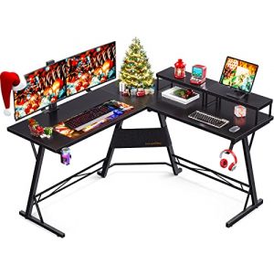 Coleshome L Shaped Gaming Desk, 51'' Computer Corner Desk with 2 Monitor Stands, Home Office Desk with Hook and Cup Holder, Space Saving, Easy Assembly