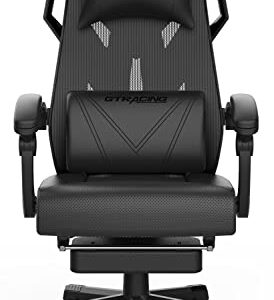 GTRACING Gaming Chair, Computer Chair with Mesh Back, Ergonomic Gaming Chair with Footrest, Reclining Gamer Chair with Adjustable Headrest and Lumbar Support for Gaming and Office, Black