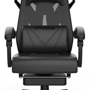 GTRACING Gaming Chair, Computer Chair with Mesh Back, Ergonomic Gaming Chair with Footrest, Reclining Gamer Chair with Adjustable Headrest and Lumbar Support for Gaming and Office, Black