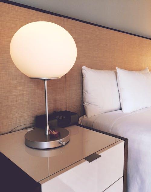 Bedside Silver And White Table Lamp Stock Photos