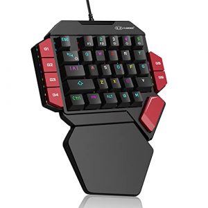 MageGee One Handed Professional Gaming Keyboard, RGB Backlit 35 Keys Mini Wired Mechanical Keyboard with Blue Switch for PC Gamer, Support 6 Macro Keys - Black/Red