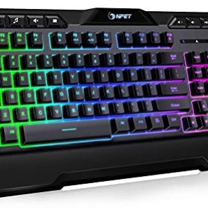 NPET K32 Wireless Gaming Keyboard RGB with Wrist Rest - Long-Lasting Rechargeable Battery - Quick and Quiet Typing - Water Resistant Backlit Wireless Keyboard for PC PS5 PS4 Xbox One Mac - Black