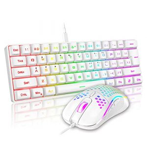 RedThunder 60% Gaming Keyboard and Mouse Combo, Ultra-Compact 61 Keys RGB Backlit Mini Keyboard, Lightweight 7200 DPI Honeycomb Optical Mouse, RGB Wired Gaming Set for PC MAC PS5 Xbox Gamer(White)