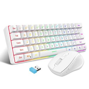 Snpurdiri 2.4G Wireless Gaming Keyboard and Mouse Combo, Include Small 60% Merchanical Feel Keyboard, Ergonomic Design Mini Wireless Mouse(White)