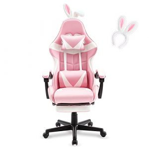 Soontrans Pink Gaming Chair with Footrest,Lovely Computer Game Chair,Desk Chair for Granddaughter,Sister,Girlfriend,Wife and Love with Headrest,Lumbar Support Gamer Chair (Pink)
