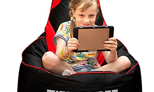 Throne Boss Gaming Bean Bag Chair Kids [Cover ONLY No Filling] with High Back - Fun Gaming Sofa or Low Gaming Chair on The Floor - Teens and Kids Bean Bag Chairs - Gamer Beanbag Chair (Black/Red)