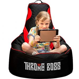 Throne Boss Gaming Bean Bag Chair Kids [Cover ONLY No Filling] with High Back - Fun Gaming Sofa or Low Gaming Chair on The Floor - Teens and Kids Bean Bag Chairs - Gamer Beanbag Chair (Black/Red)