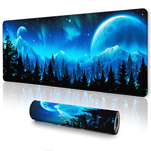 UJoowalk Gaming Mouse Pad, Large Mouse Pad for Desk, 31.5" x 11.8" XL Mouse Pad, Non-Slip Stitched Edge Office Laptop Computer Keyboard Mousepad , Extended Desk Mat - Starry Sky Moon Mountain Forest