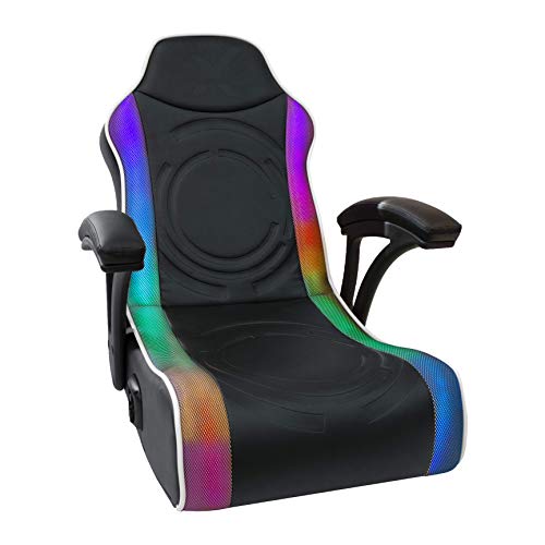 X Rocker I Emerald Floor Rocker Gaming Chair I 2.0 Wired Audio System, Headrest-Mounted Speakers I RGB LED Design I Foldable Sleek, Rocking, Reclines Design I Black
