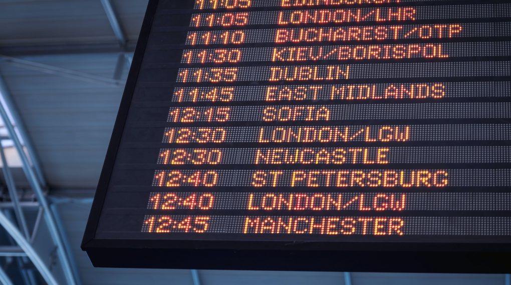 Arrivals and departures flights board