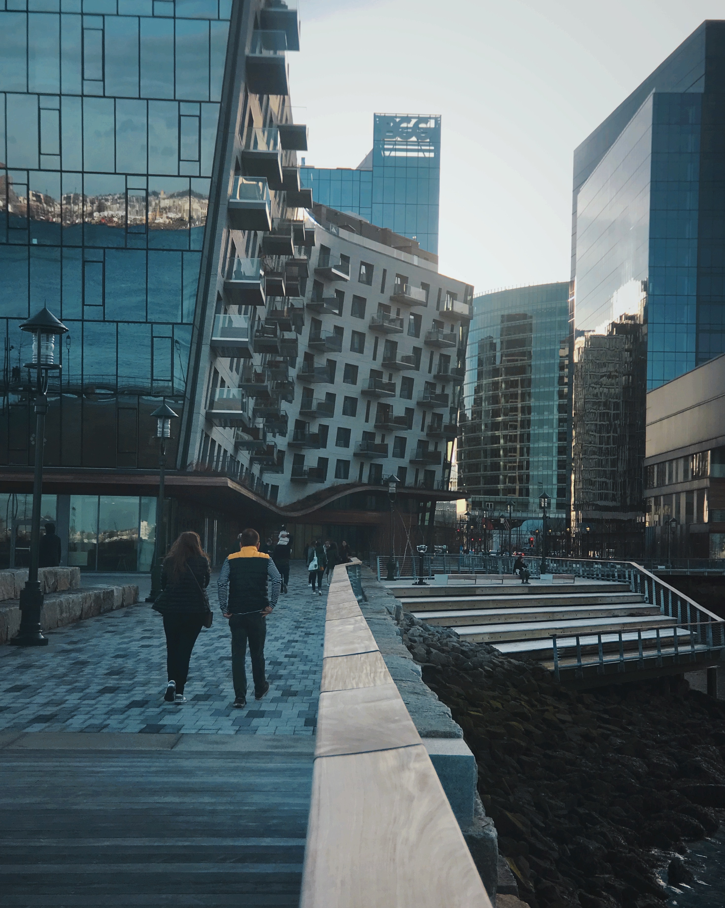 People Walking at the The Residences at Pier 4 in Boston