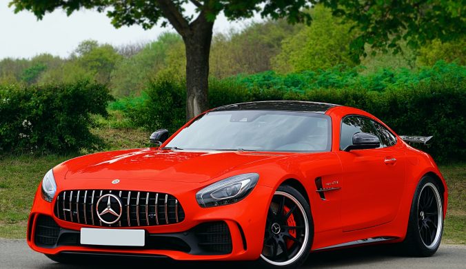 Red Mercedes Sport Car Parked