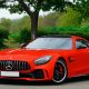 Red Mercedes Sport Car Parked