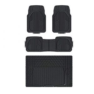 Amazon Basics 4-Piece All-Weather Protection Heavy Duty Rubber Floor Mats Set with Cargo Liner for Cars, SUVs, and Trucks,Black,Universal Trim to Fit