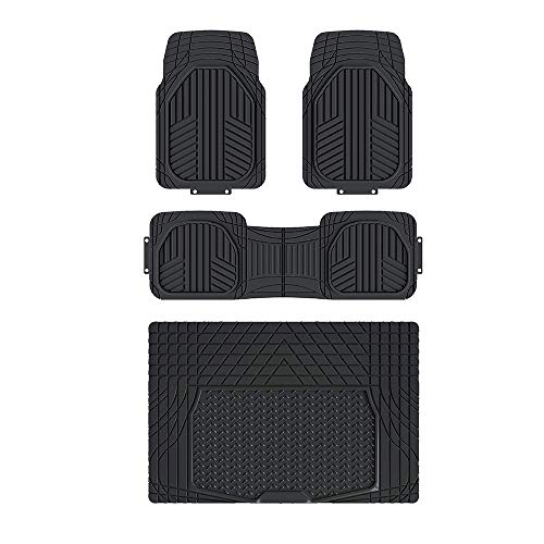 Amazon Basics 4-Piece All-Weather Protection Heavy Duty Rubber Floor Mats Set with Cargo Liner for Cars, SUVs, and Trucks，Black,Universal Trim to Fit