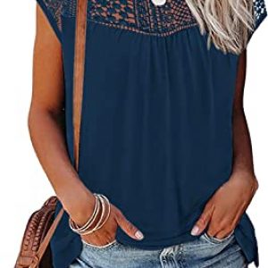 ETCYY Womens Cap Sleeve Tops 2023 Trendy Floral Print Summer Tops Loose Fit Lace T Shirts Blouses