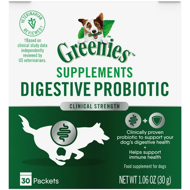 Boost your pet's well-being with GREENIES Digestive Probiotic Supplement!
