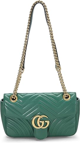 Gucci, Pre-Loved Green Leather Matelassé Marmont Shoulder Bag Small, Green