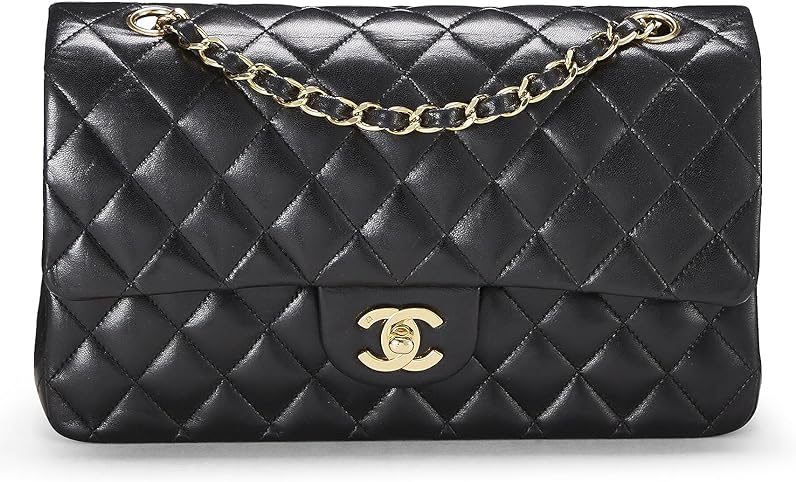 Chanel, Pre-Loved Black Quilted Lambskin Double Flap Bag Medium, Black