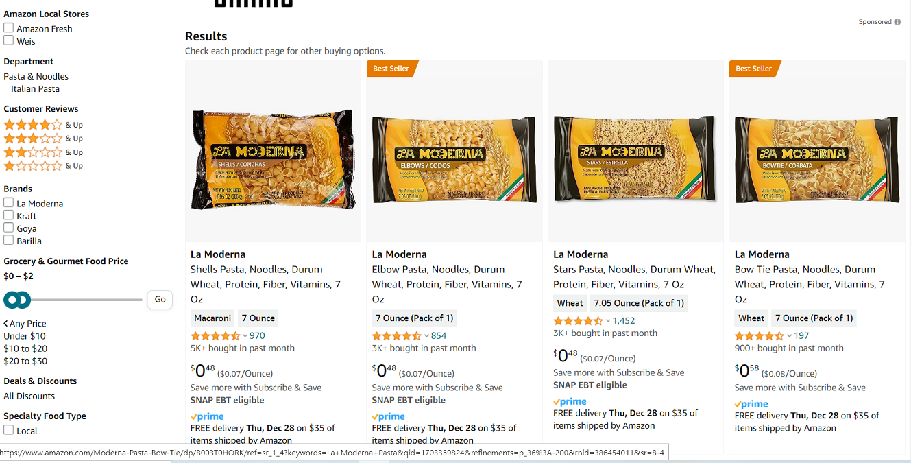 La Moderna Pasta on Sale Just at $0.46 on Amazon