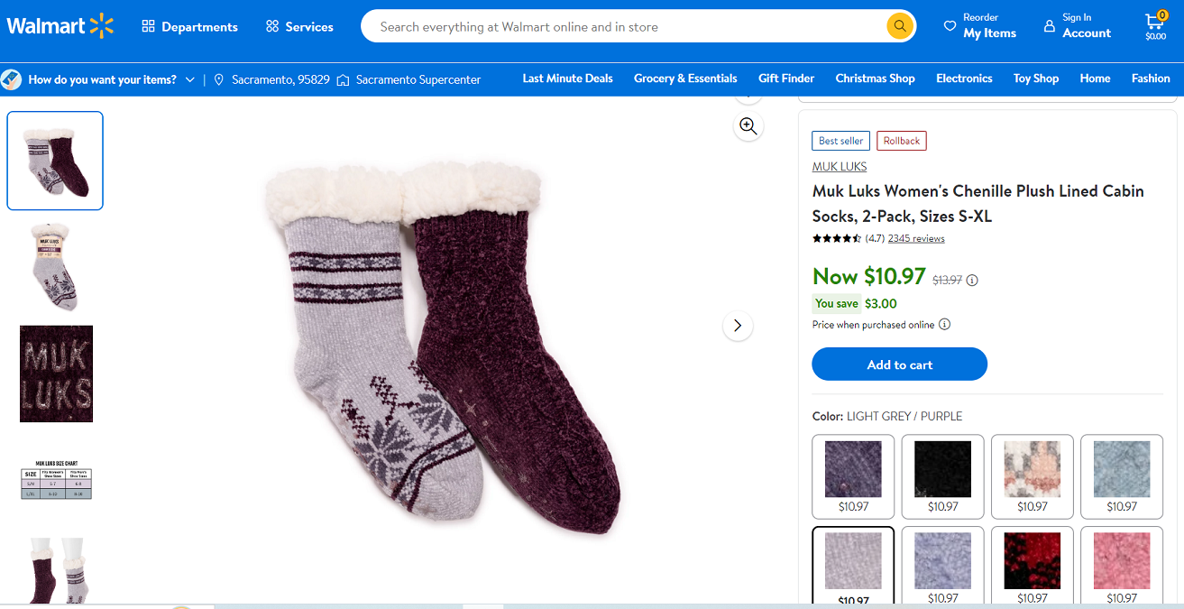 2-Pair Muk Luks Cabin Socks at Just $10.97 on Walmart