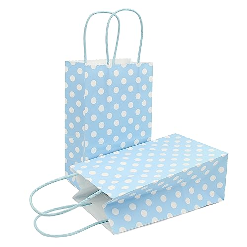AZOWA Medium Polka Dot Gift Bags Kraft Paper Bags with Handles for Birthday Parties, Baby Shower, and Wedding (9.8 x 7.5 x 3.9 in, Baby Blue, 25 Pcs)