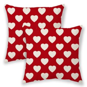 BETGINY Valentines Pillow Covers 18x18, Red White Love Heart Outdoor Decorative Throw Pillows for Couch, Anniversary Decor Cushion Cover 2 Pcs Farmhouse Linen Pillowcase for Bed Car Safa