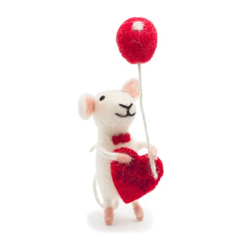 GLACIART ONE Wool Mouse Ornament w/Balloon Decor | Cute Christmas Tree Ornaments, Felt Garland Hanging Decorations, Holiday Home Decor | Great as Passive Aromatherapy Diffuser & Valentines Day Gift