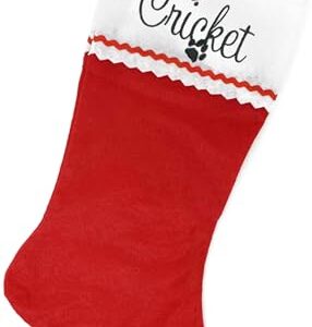 HARD EDGE DESIGN Personalized Christmas Stocking, Rick Rack Red and White Felt with Embroidered Cat Paws and Name