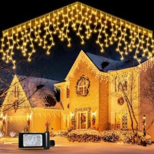 orahon Icicle Christmas Lights Outdoor, 32.8FT 400LED Christmas Curtain String Lights with 8 Modes & Memory Timer Waterproof for Christmas Decorations Wedding Party Holiday (Warm White)