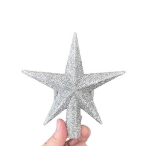 PEPPERLONELY Miniature Glitter Star Tree Topper Christmas Decorations 4.5" w x 5" l, Silver