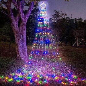 PUHONG Christmas Decorations Star Lights, 320 LED Christmas Tree Lights Outdoor,16.4Ft String Lights 8 Memory Modes with 14" Lighted Star for Xmas New Year (Iron-Multicolor)