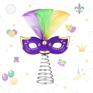 Queekay Mardi Gras Mask Miniature Tree Topper Masquerade Masks with Feather Decorations 4 Inches Mini Purple Green Gold Mask Tree Ornaments for Christmas Mardi Gras Carnival Party Decor