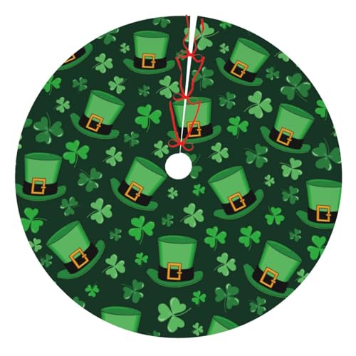 Saint Patrick's Day Clover Hat Cute Green Funny 36 Inch Christmas Tree Skirt Carpet Mat Funny Party Decor Supplies for Xmas Halloween Decorations Occasion