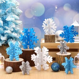 Wenqik 16 Pcs Christmas Wooden Snowflake Decor Winter Snowflake Tabletop Decorations 3D Snowflake Table Signs Standing Centerpiece Tiered Tray Decorations for Christmas Winter Party(Multicolored)