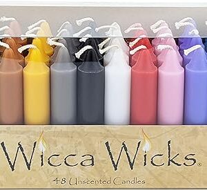 Wicca Wicks - Box of 48 Colored Candles | 4 inches Tall & 3/4 inch Diameter | Witchcraft Supplies for Your Personal Wiccan Altar, Spells, Charms & Intentions | Witchy Room Decor...