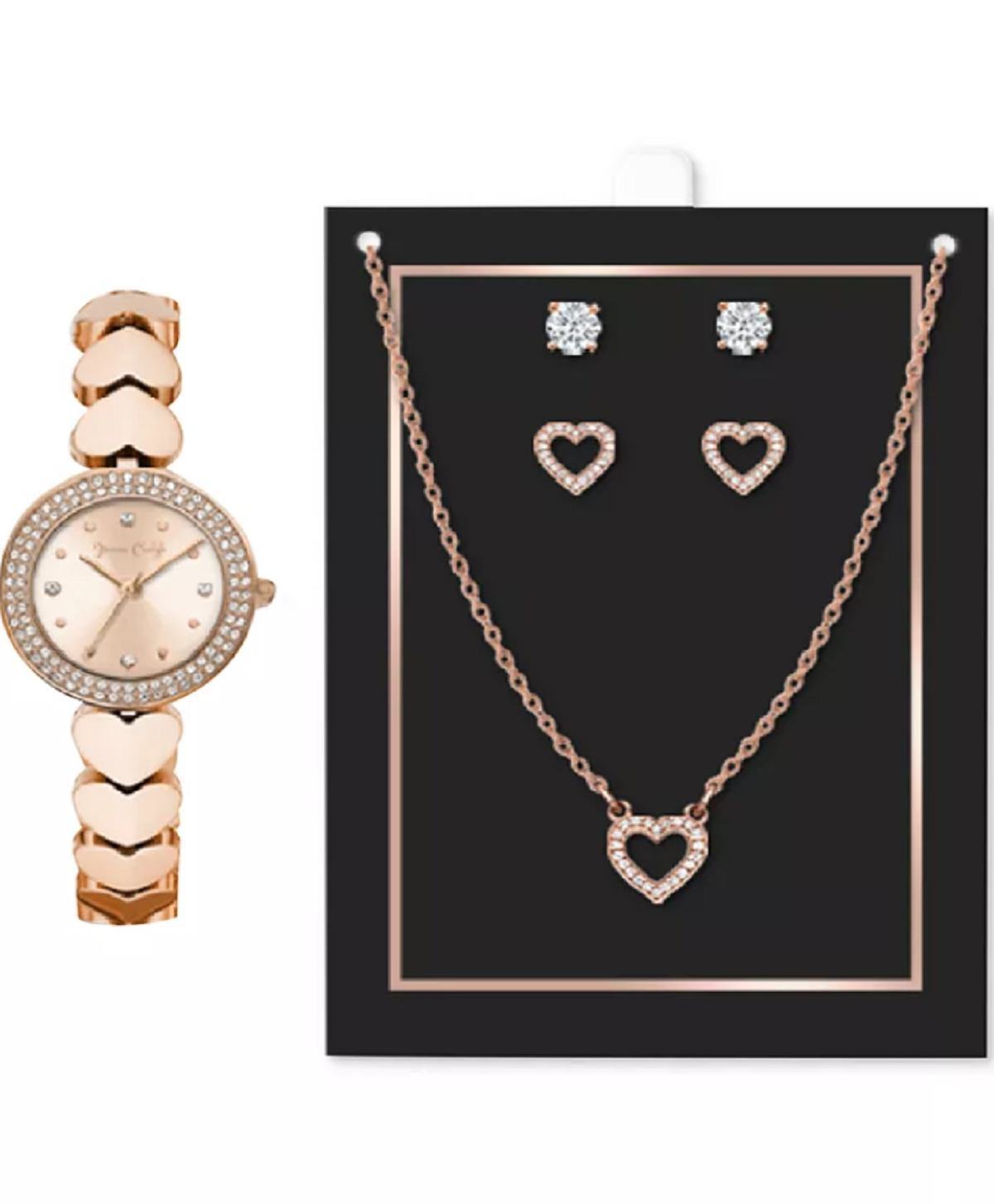 Women's Heart-Link Bracelet Watch 28mm Jewelry Gift Set, happy v day