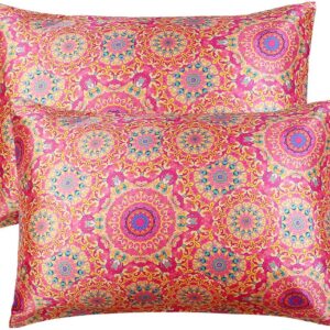 BEDELITE Satin Pillowcase Standard Pillow Cases 2 Pack, Super Soft Silk Pillowcase for Hair and Skin, Digital Printing Cooling Pillow Case Cover with Envelope Closure (Mandala,...