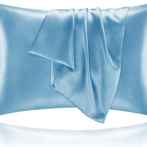 BEDELITE Satin Silk Pillowcase for Hair and Skin, Blue Pillow Cases Standard Size Set of 2 Pack, Super Soft Pillow Case with Envelope Closure (20x26 Inches)