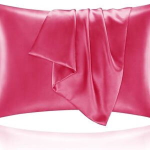 BEDELITE Satin Silk Pillowcase for Hair and Skin, Hot Pink Pillow Cases Standard Size Set of 2 Pack, Super Soft Pillow Case with Envelope Closure (20x26 Inches)