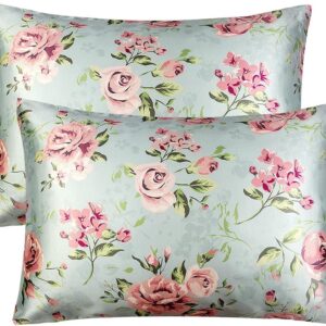 BEDELITE Satin Silk Pillowcase for Hair and Skin, Super Soft Queen Pillowcases Set of 2 Pack, Floral Digital Printing Cooling Pillow Case Covers with Envelope Closure(Blush,...