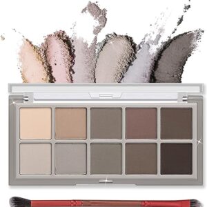 Erinde 10 Colors Eyeshadow Palette - Matte Nude Naked Eye Shadow Makeup, Ultra-Blendable, Pigmented, Long Lasting, Neutral Taupe Gray Eye Make Up Pallet with Brush, Suitable for...